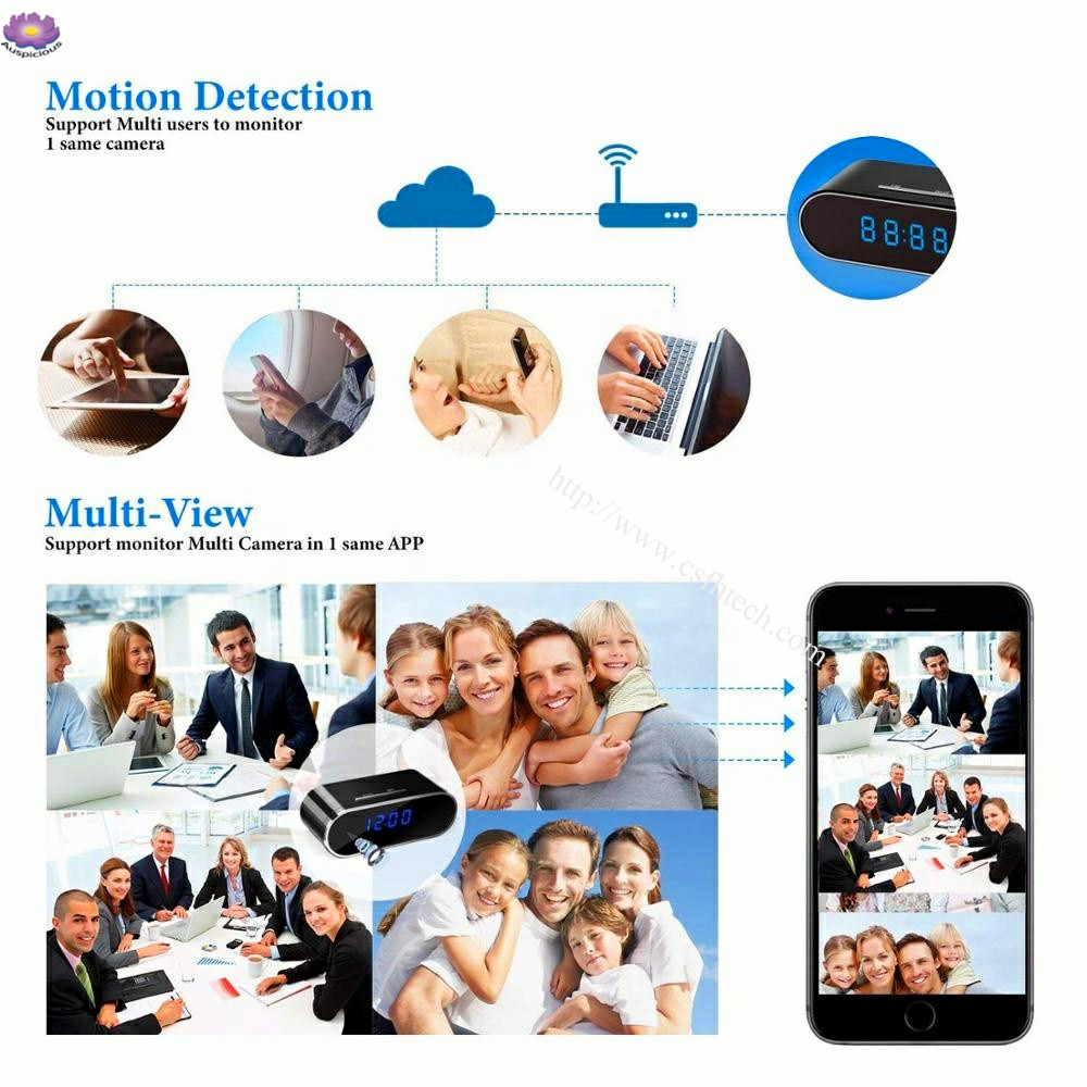 Hidden Camera Spy Clock for Remote Monitoring WIFI spycam phone App baby monitoring/Motion detection/night visionFree 32GB SD  Rectangle Table Clock Made In China Factory