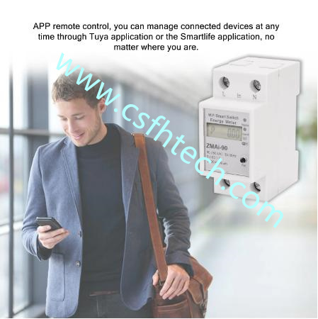 Csfhtech  Wifi smart  Energy Meter Single Phase Din Rail Power Consumption Kwh Meter Wattmeter Works With Alexa And Google Home