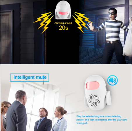 Csfhtech Wireless PIR Infrared Motion Detector 100dB Loud 11 Languages Home Welcome System Smart Anti-Theft Burglar Alarm Sensor  