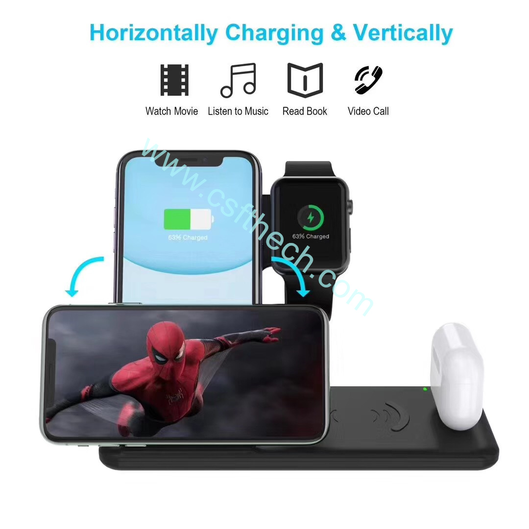 Csfhtech QI Bestseller 15w Wireless Charger Portable 4 in 1 Q20 Charging Station For iPhone Earbuds for iwatch 