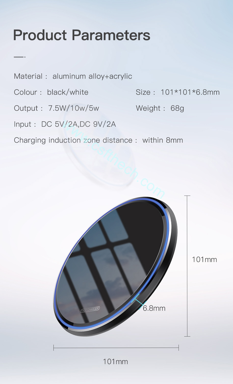  csfhtech  15W Wireless Charger For iPhone X/XS Max XR 8 Plus Mirror Qi Wireless Charging Pad For Samsung S9 S10+ Note 9 8