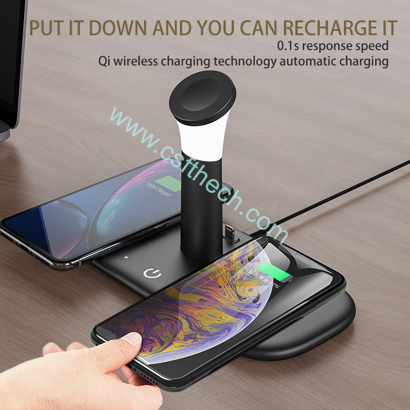 csfhtechFree Shipping LH5 5 in 1 High Speed Qc3.0 Wireless Charger 15W table lamp Qi Wireless Charging Led Desk Lamp Dimming