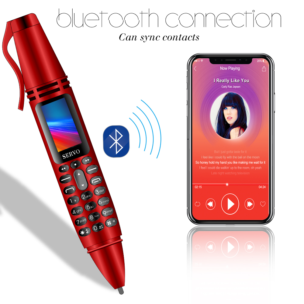 csfhtech SERVO K07 Pen mini Mobilephone 0.96" Tiny Screen Dual SIM GSM Bluetooth Dialer Camera Flashlight CellPhones with Recording pen