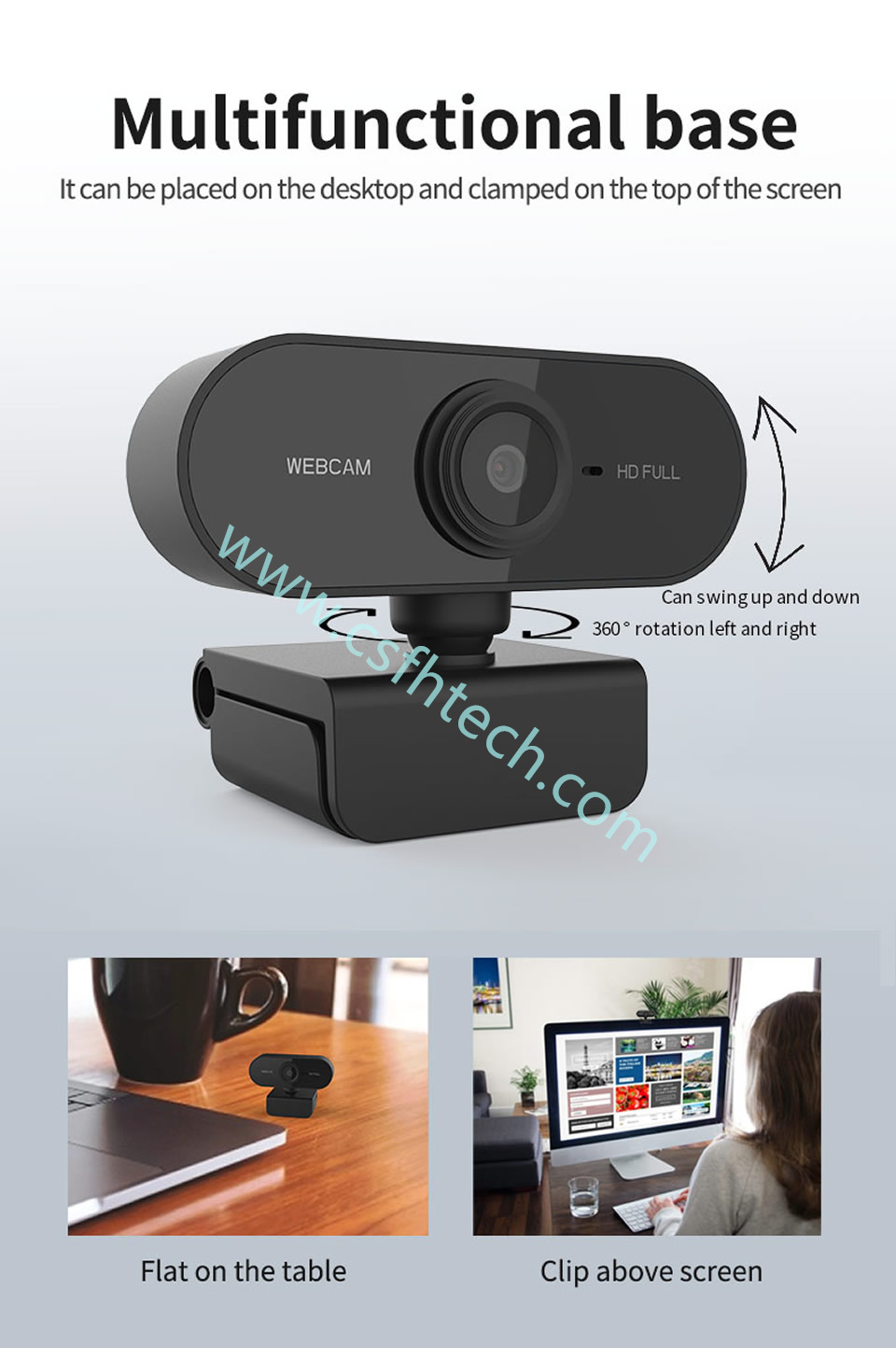 Csfhtech HD 1080P Webcam Mini Computer PC WebCamera with Microphone Rotatable Cameras for Live Broadcast Video Calling Conference Work