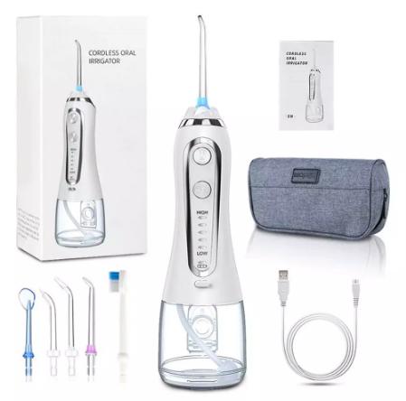 Csfhtech Oral Irrigator 5 Modes Portable 300ml Dental Water Flosser Jet USB Rechargeable Irrigator Dental Water Floss Tips Teeth Cleaner
