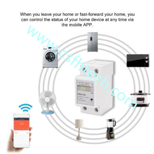 Csfhtech  Wifi smart  Energy Meter Single Phase Din Rail Power Consumption Kwh Meter Wattmeter Works With Alexa And Google Home