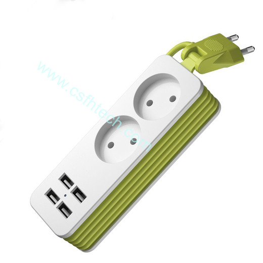 csfhtech Power Strip 1/2 EU Plug 1200W 250V,1.5m Cable,Wall Multiple Socket Portable 4 USB Port for Mobile Phones for Smartphones Tablets