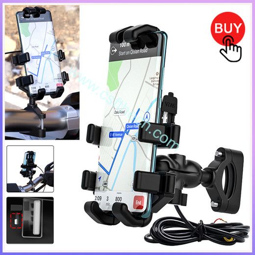 csfhtech Motorcycle Phone Holder 15W Wireless Smart Charger QC3.0 Wire Charing 2 in 1 Semiautomatic Stand 360 Degree Rotation Bracket