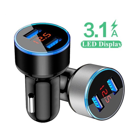 csfhtech Globleseller Car Charger Power Adapter LED Light Dual USB Charger Socket 5V 3.1A ABS Aluminum For iPhone Samsung Huawei iPad Tablet MP3 Camer