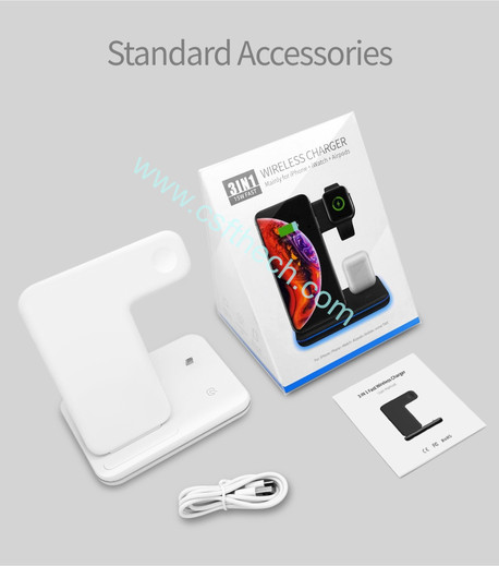 csfhtech 15W 3 in 1 Qi Wireless Charger Stand for iPhone 11 XS XR X 8 AirPods Pro Charge Dock Station For Apple Watch iWatch 5 4 3 2