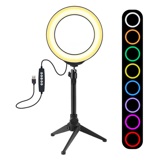 Csfhtech 6.2 inch 160mm USB 10 Modes 8 Colors RGBW Adjustable Dimmable LED Round Rings Vlogging Photography Lamp Video Lights + Tripod