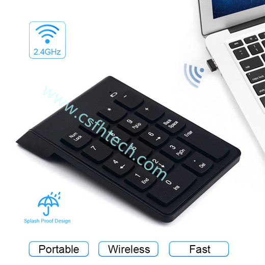Csfhtech Portable Small-Size 2.4GHz Wireless Numeric Keypad Numpad 18 Keys Digital Keyboard For Accounting Teller Laptop Notebook Tablets