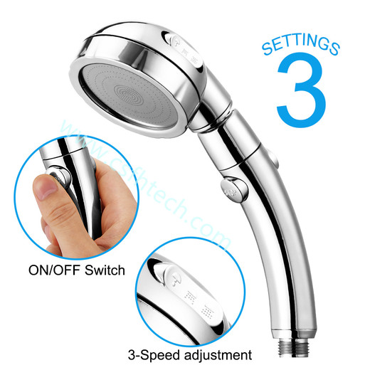 Csfhtech  360 degree rotatable 3 Modes shower head with Water Control Button High-pressure water-saving Rain shower watering