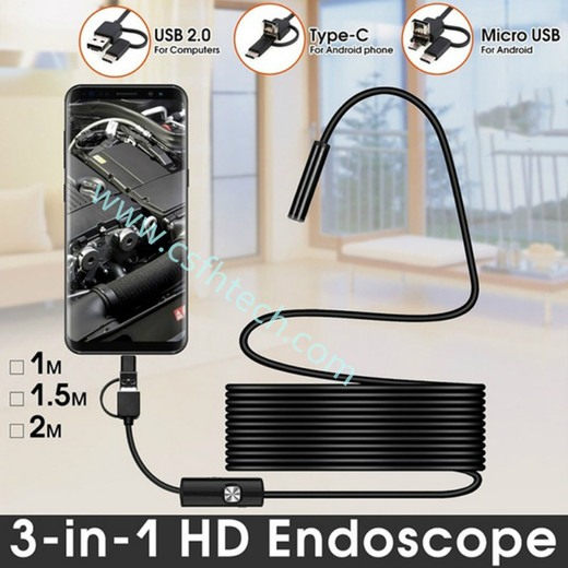 Csfhtech 2m 1.5m 1m Mini 5.5mm Lens Snake Endoscope Camera Hard Semi-rigid Borescope Car Inspection Camera for Smartphone Android PC