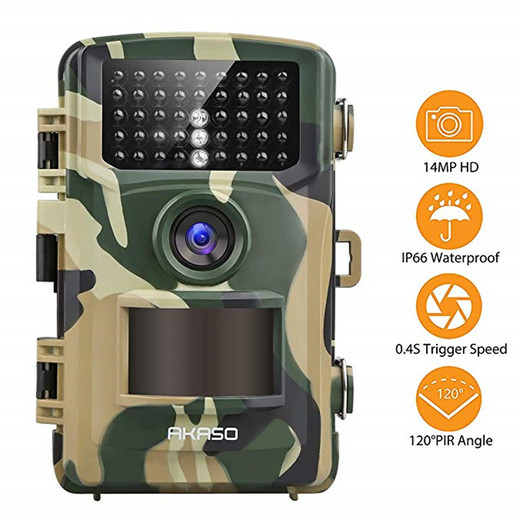 csfhtech AKASO Trail Game Camera 14MP 1080P Wildlife Hunting Scouting Cam IP66 Waterproof Camera with 120° Detecting Range Hunting Camera