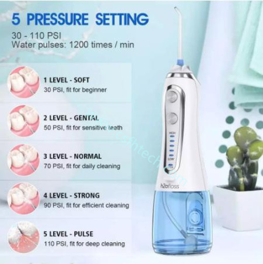 Csfhtech Free Shipping 5 Modes Oral Irrigator USB Rechargeable Water Floss Portable Dental Water Flosser Jet 300ml Irrigator Dental Teeth Cleaner + 5x Nozzles & 1x Toothbrush Head & 1x Storage Bag 