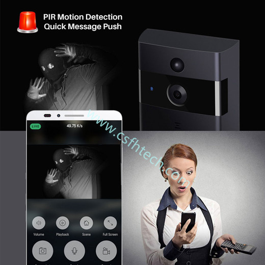 Csfhtech Ring Doorbell With Camera WiFi Video Wireless Intercom Bell Chime Ring Doorbell Camera Two-Way Audio APP Control Battery Powered