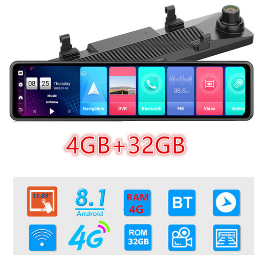 Csfhtech  12 Inch Car Mirror Android 8.1 Dvr Dash Camera 1080P Dual Camera Wifi GPS Navigation ADAS Remote Car Video Surveillance