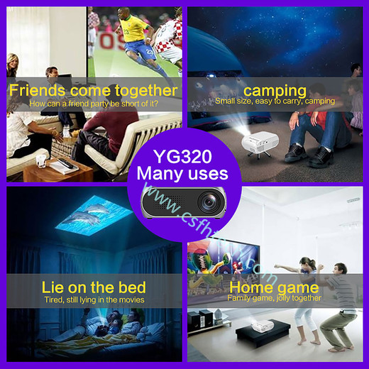Csfhtech YG320 LED Mini Portable Projector 600 lumen 3.5mm Audio Support 1080P HD Playback HDMI USB Projector Home Media Player