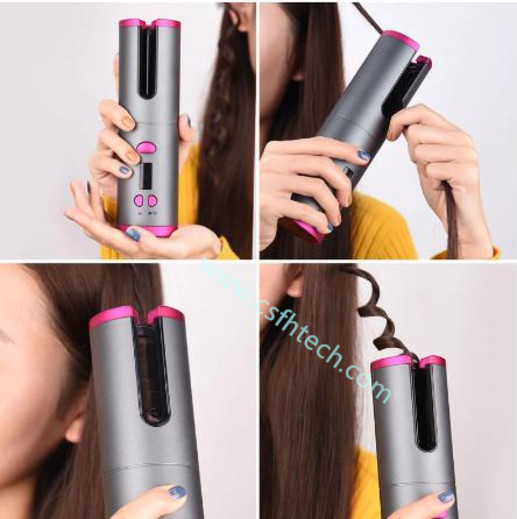 Csfhtech Cordless Automatic Hair Curler iron wireless Curling Iron USB Rechargeable Air Curler for Curls Waves LCD Display Ceramic Curly
