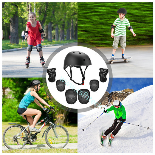 Csfhtech 7PcsSet Kids Children Roller Skating Skateboard Cycling Bike Bicycle Helmet Knee Wrist Guard Elbow Pad Set Boys Girls 