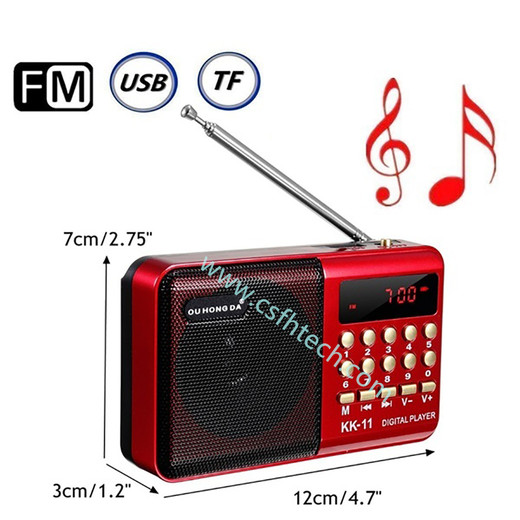 Csfhtech Mini Portable Handheld K11 Radio Speakers Rechargeable Digital FM USB TF MP3 Player Speaker Multifunctional Telescopic Antenna