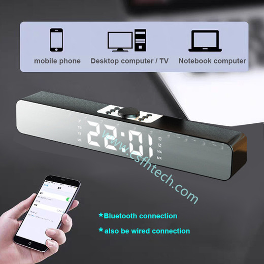 Csfhtech  Soundbar For TV Alarm Clock Bluetooth Speaker Large With LED Digital Display Wired & Wireless Home Theater Surround Sound Bar