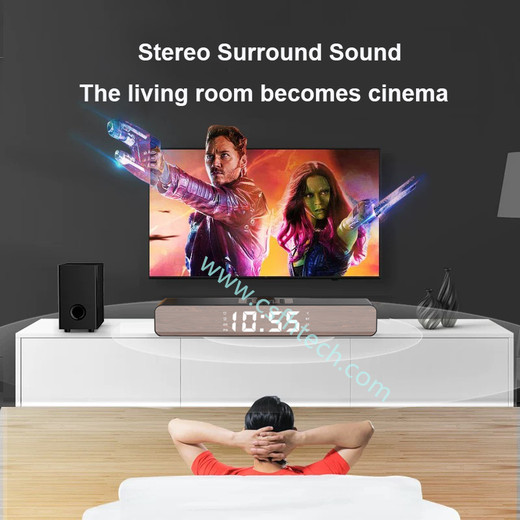 Csfhtech  Soundbar For TV Alarm Clock Bluetooth Speaker Large With LED Digital Display Wired & Wireless Home Theater Surround Sound Bar