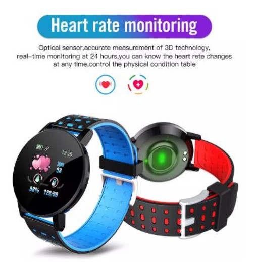 Csfhtech 119 Plus Smart Watch Blood Pressure Round Bluetooth Heart Rate Waterproof Sports Tracker With Alarm Clock for Android IOS