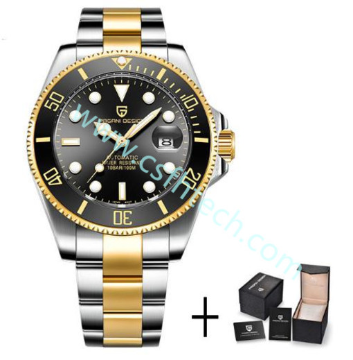 csfhtechDesign Brand Luxury Men Watches Automatic Black Watch Men Stainless Steel Waterproof Business Sport Mechanical Wristwatch