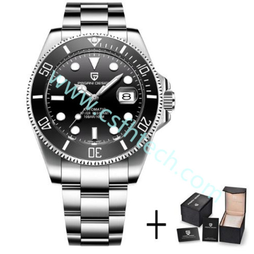 csfhtechDesign Brand Luxury Men Watches Automatic Black Watch Men Stainless Steel Waterproof Business Sport Mechanical Wristwatch