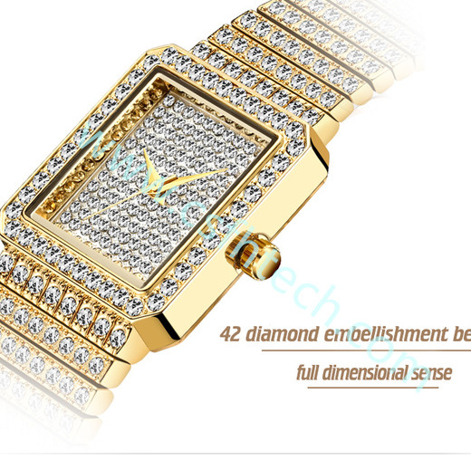 Csfhtech MISSFOX Diamond Watch For Women Luxury Brand Ladies Gold Square Watch Minimalist Analog Quartz Movt Unique Female Iced Out Watch