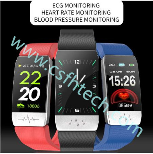 Csfhtech T1 Smart Watch Band Temperature Measure ECG Heart Rate Blood Pressure Monitor Weather Forecast Drinking Remind men women