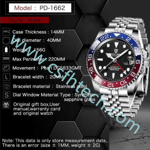 Csfhtech 2021 New PAGANI DESIGN Men GMT Watch Sports Luxury Automatic Brand Mechanical Men's Waterproof Jubilee Strap Watches Clock