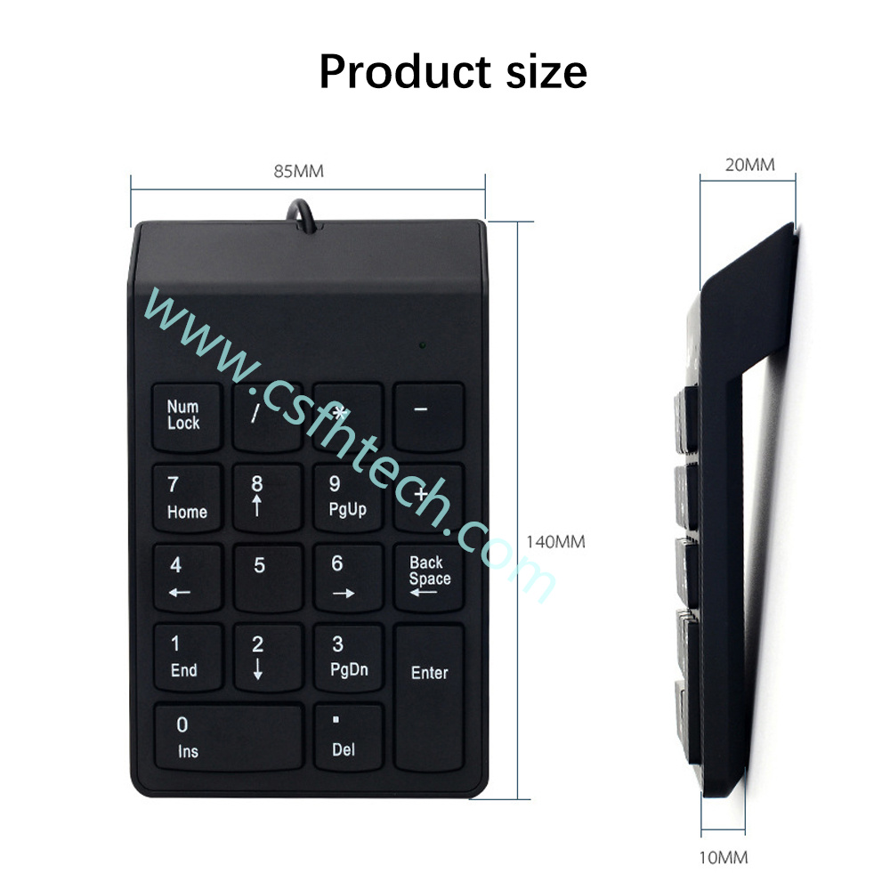 Csfhtech Small-Size 2.4GHz Wire Numeric Keypad Numpad 18 Keys Digital Keyboard For Accounting Teller Laptop Notebook Tablet Number Keycap (12).jpg