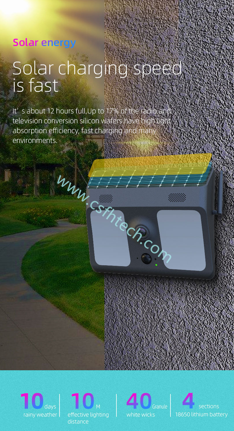 Csfhtech Wireless Outdoor X8 WiFi Solar Camera Surveillance IP Camera 1080P Wide-Angle Battery Wall Light Ip66 Waterproof Camera For Garden (5).jpg