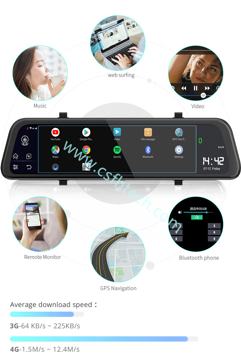 Csfhtech  4G Dash Cam 12 Inch Car Rearview Mirror ADAS Android 8.1 FHD Auto Recorder GPS Navigation Dash Camera Rear View Mirror Car DVR (6).jpg