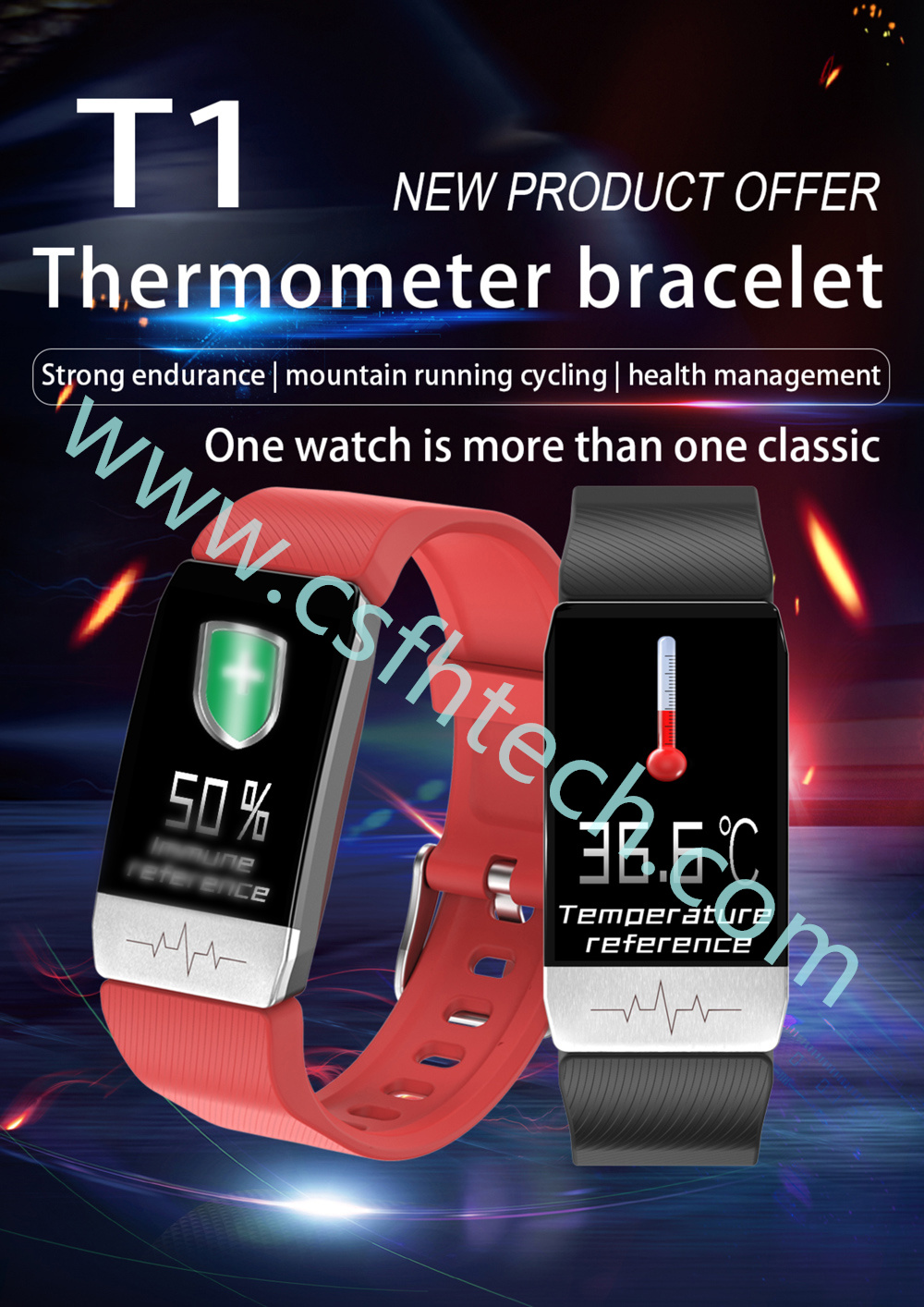 Csfhtech  T1 Smart Watch Band Temperature Measure ECG Heart Rate Blood Pressure Monitor Weather Forecast Drinking Remind men women (1).jpg