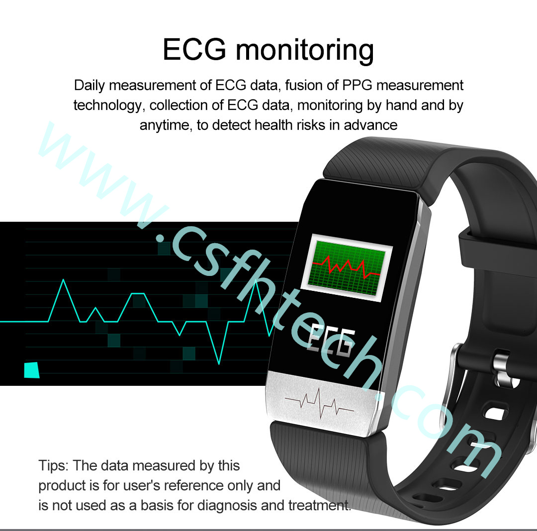 Csfhtech  T1 Smart Watch Band Temperature Measure ECG Heart Rate Blood Pressure Monitor Weather Forecast Drinking Remind men women (5).jpg