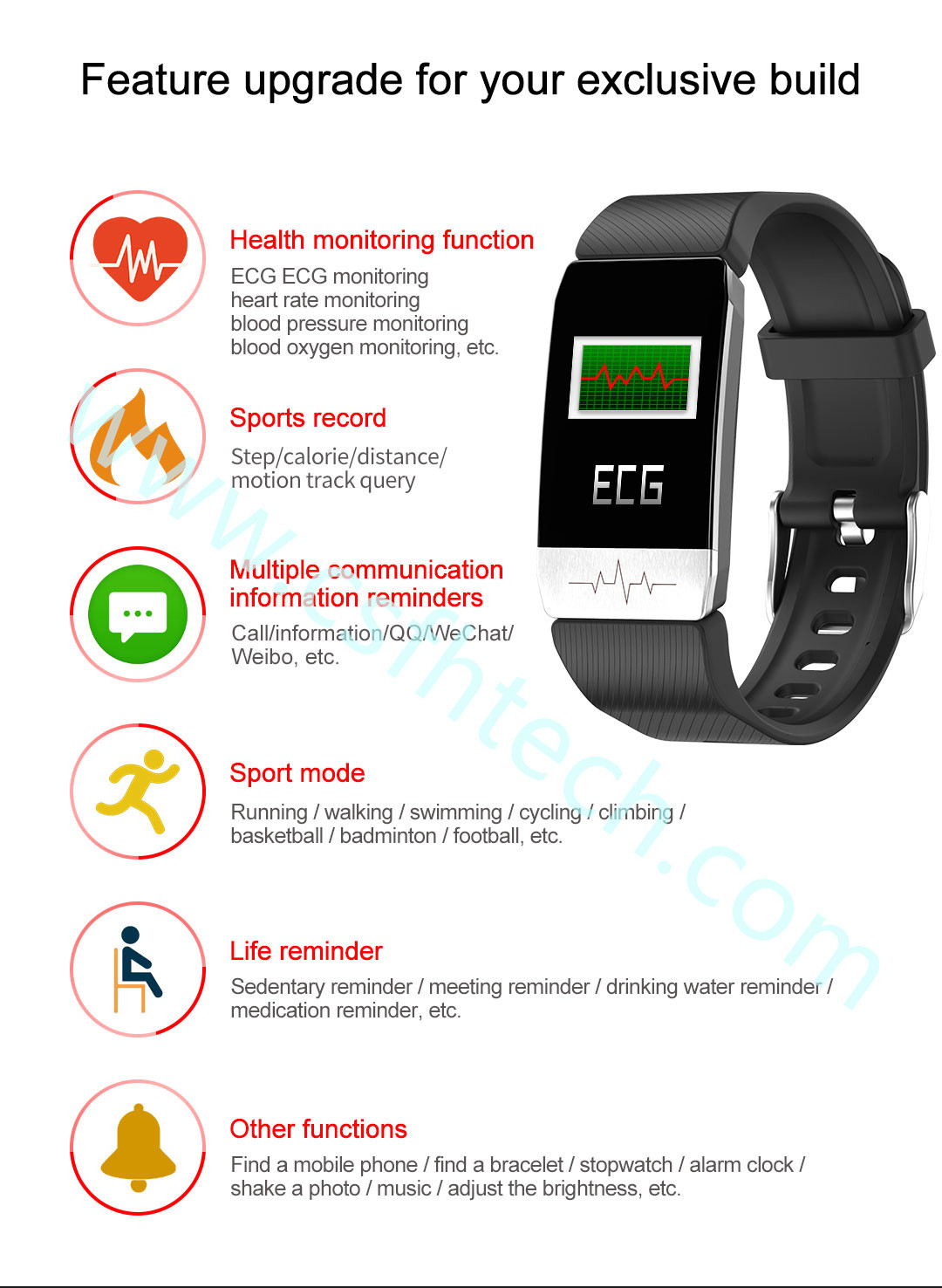Csfhtech  T1 Smart Watch Band Temperature Measure ECG Heart Rate Blood Pressure Monitor Weather Forecast Drinking Remind men women (4).jpg