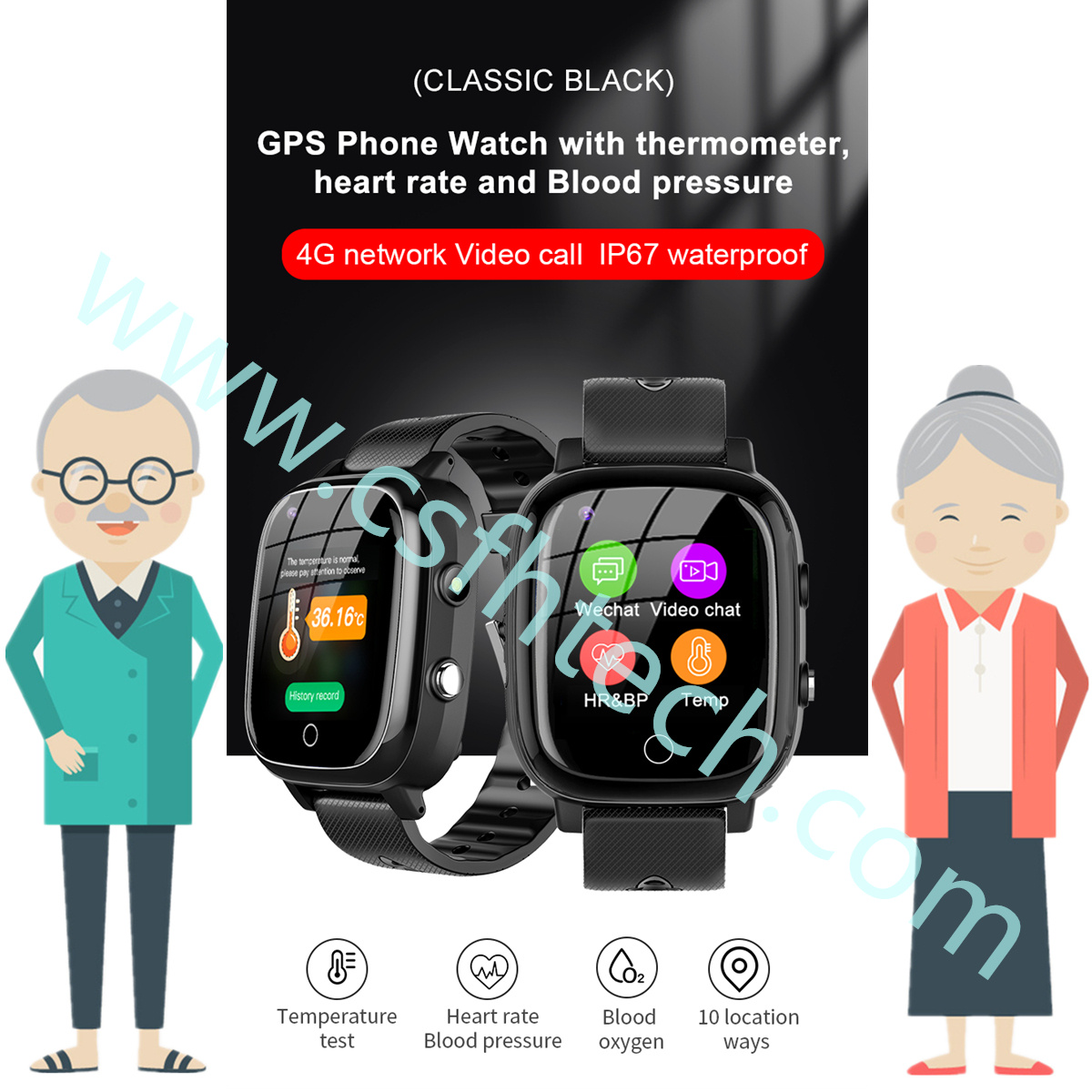 Csfhtech   4G Elderly Smart Watch Heart Rate GPS WIFI Positioning Track Watch Voice Chat SOS Video Call Alarm Clock For Adult Man (1).jpg