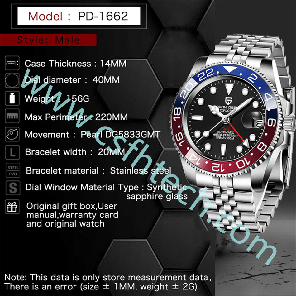 Csfhtech   New PAGANI DESIGN Men GMT Watch Sports Luxury Automatic Brand Mechanical Men's Waterproof Jubilee Strap Watches Clock (1).jpg
