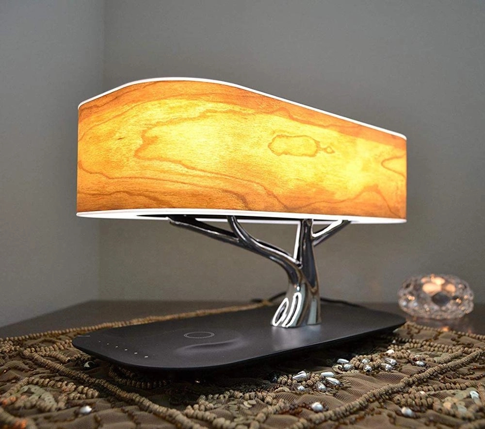 2020 Wholesale The Desktop Lamp Wireless Charging Smart Music Wooden Tree Shape Bedside Lamp Mobile Phone  Wireless Charging With Night Light Made In China Factory