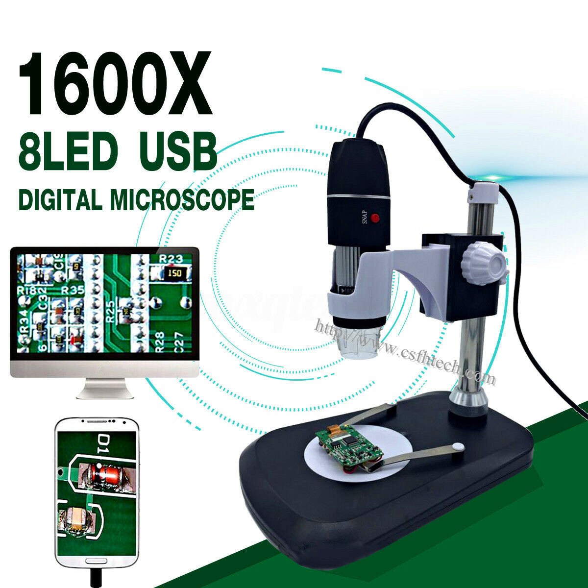 2020 The Best Quality1600X 8 LED Zoom USB Digital Microscope Magnifier Endoscope Camera +Video Made In China Factory 