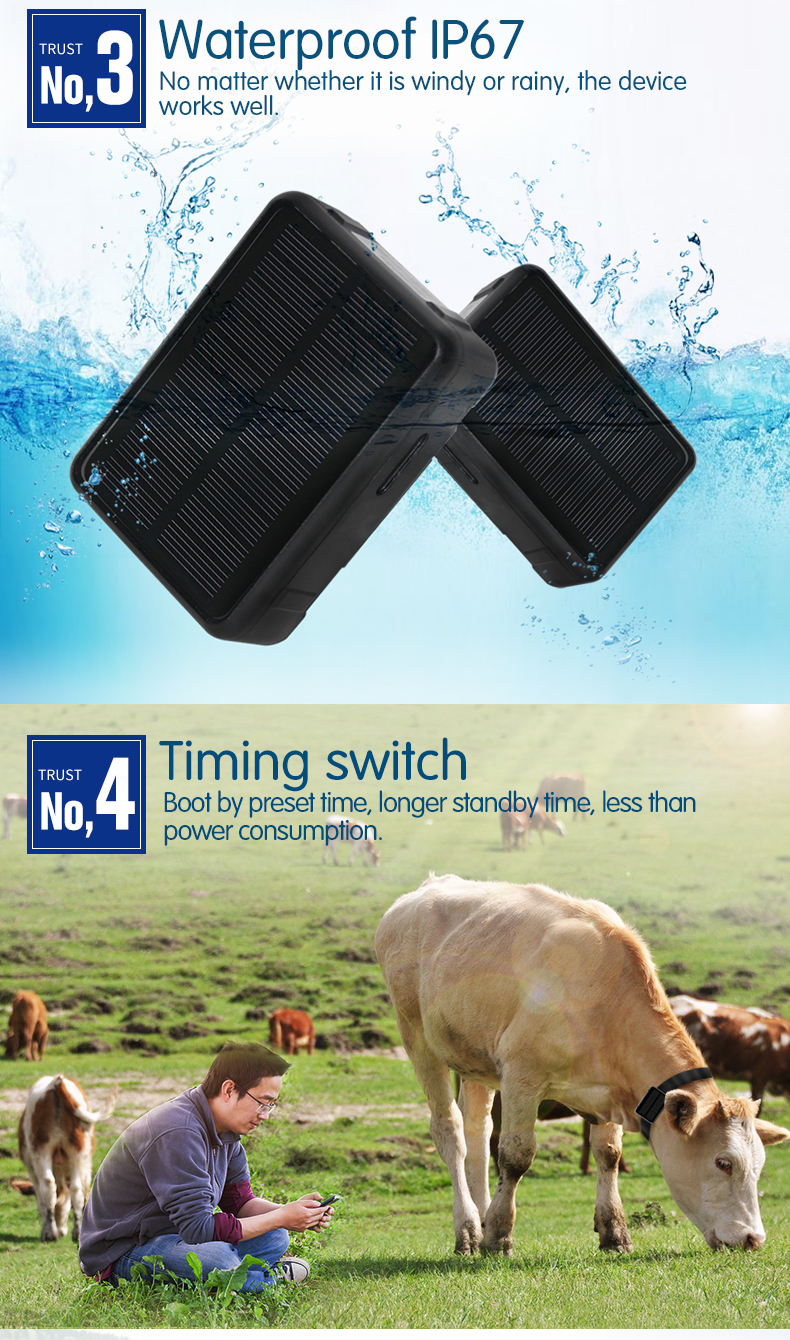RF-V34 Solar Power Pet WiFi GPS Tracker Strong Magnetic GPS Tracker Locator for Sheep Cow Cattle Horse Vehicle Car Long Standby