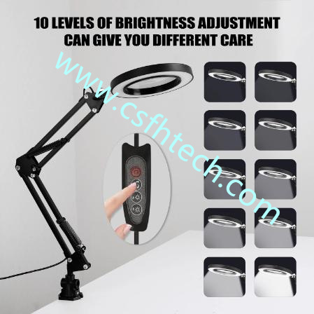 Csfhtech Foldable Professional 5X Magnifying Glass Desk Lamp Magnifier LED Light Reading Lamp with Three Dimming Modes USB Power Sup