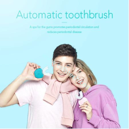 Csfhtech 360 Degrees Intelligent Automatic Sonic Electronic Toothbrush USB Rechargeable U Shape with 4 Modes Timer Blue Light Toothpaste
