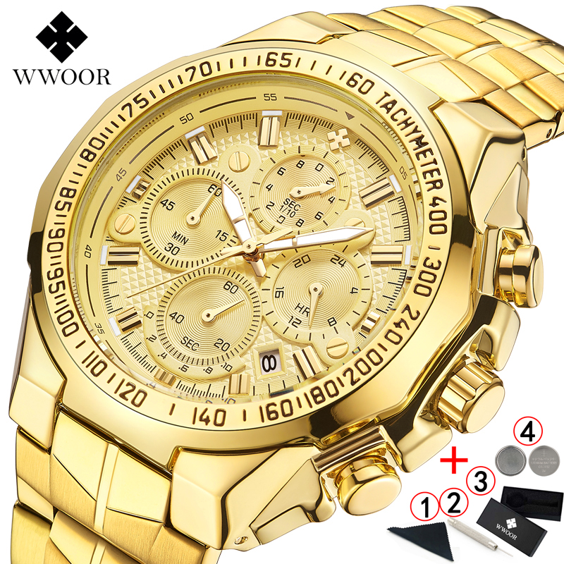 Csfhtech Relogio Masculino Wrist Watches Men 2021 Top Brand Luxury WWOOR Golden Chronograph Men Watches Gold Big Male Wristwatch Man 2021