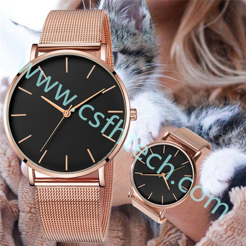 Csfhtech  Reloj Mujer Ladies Fashion Metal Hour Casual Watch Simple Quartz Wrist Watch Female Black Mesh Stainless Steel Watch Saa Bracele