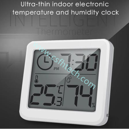 Csfhtech Multifunction Thermometer Hygrometer Automatic Electronic Temperature Humidity Monitor Clock Large LCD Screen